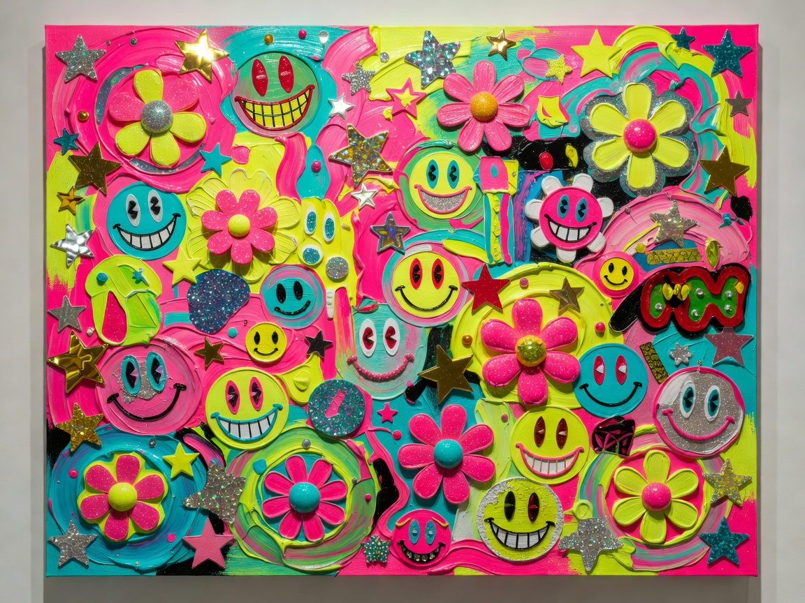 Abstract Colorful Kitsch Canvas Artwork