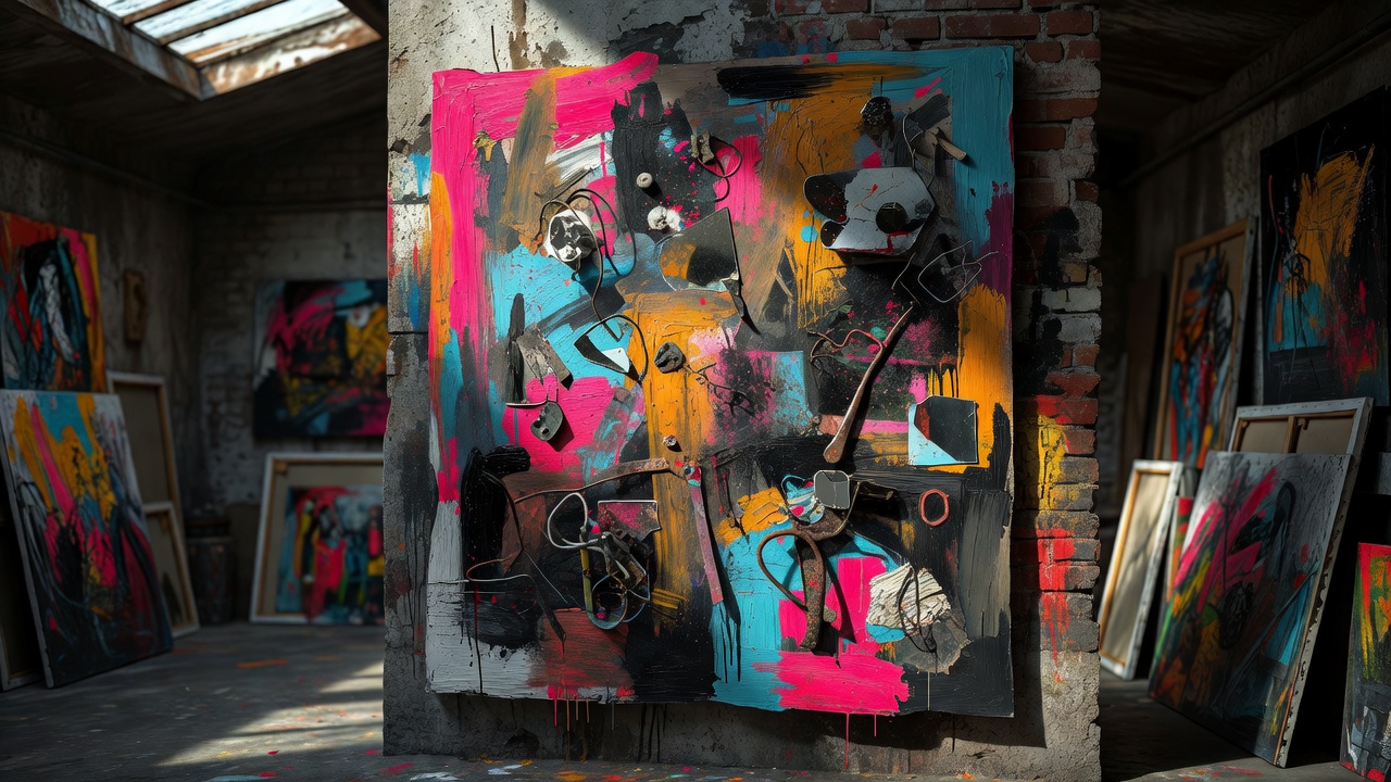 Bizarre Modern Abstract Outsider Canvas Painting Display